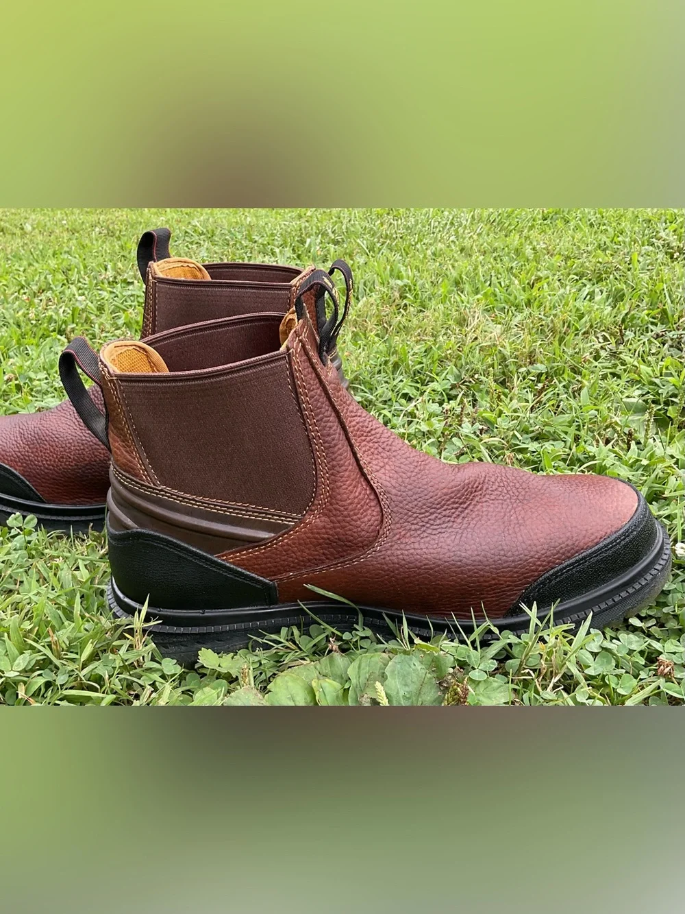 Georgia Boot Brown Leather Chelsea Work Boots with Black Toe Caps